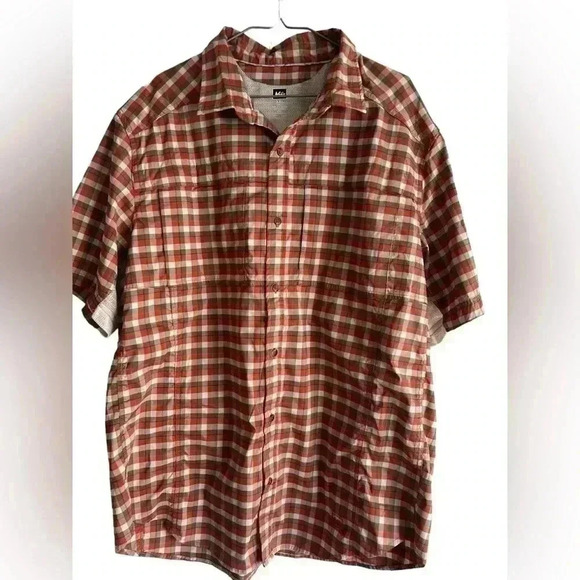 REI Men’s Short Sleeve Button Outdoor Fishing Mesh Armpit Plaid Shirt Large  XXL - Picture 6 of 6